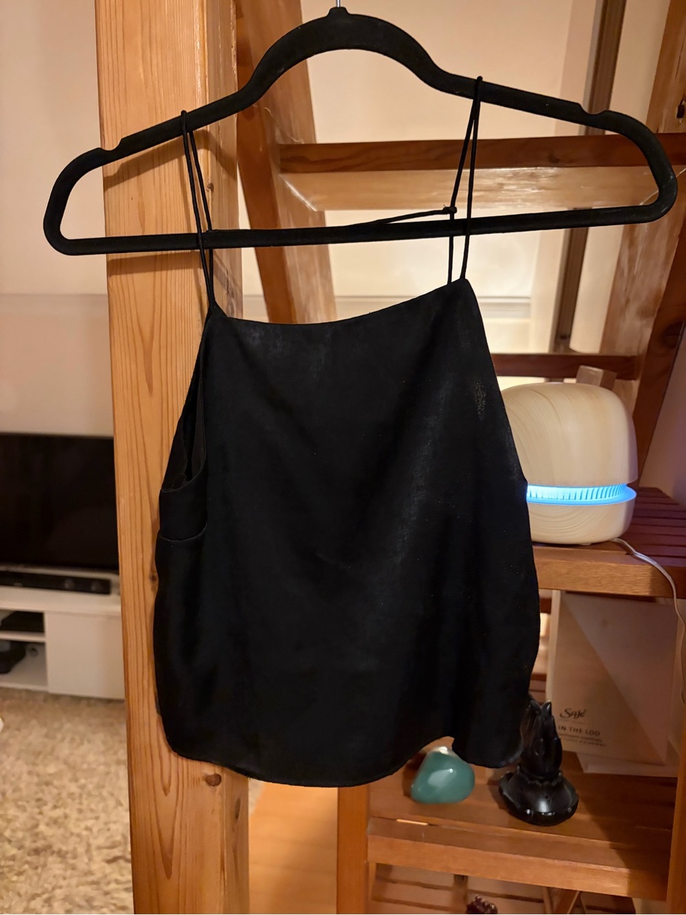 Zara Black Satin Spaghetti Strap Cami Top